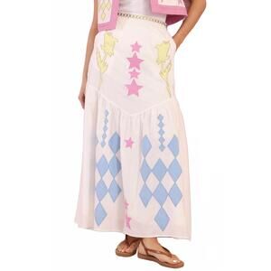 NEW VERO ALFIE carousel maxi skirt in white